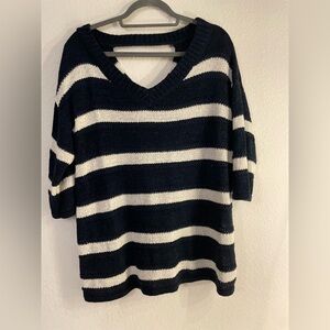 Maurices Navy and White Striped Sweater v neck cross size 0